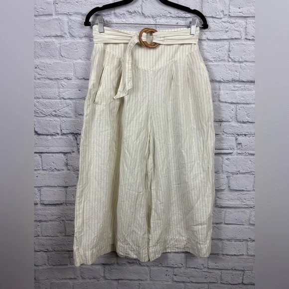 Anthropologie Palm Beach Wide-Leg Striped Belted Crop Pants size 2 - Picture 6 of 11